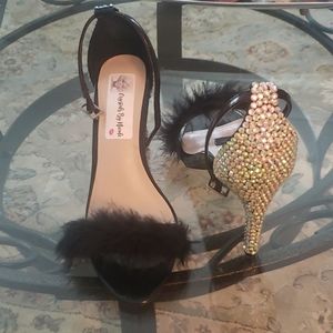 New handmade black fluffy bling heels